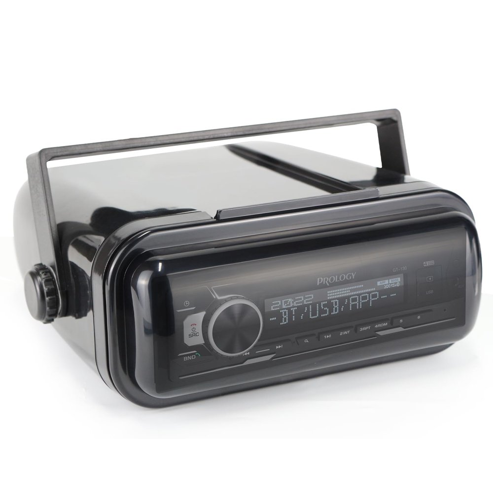 STUDIOFINIX Durable Water Resistant Radio Stereo Cover Waterproof Boat Stereo Protector Shield with Flip-Up Door UV-Resistant ABS Housing, Includes Mounting Gasket (Black)