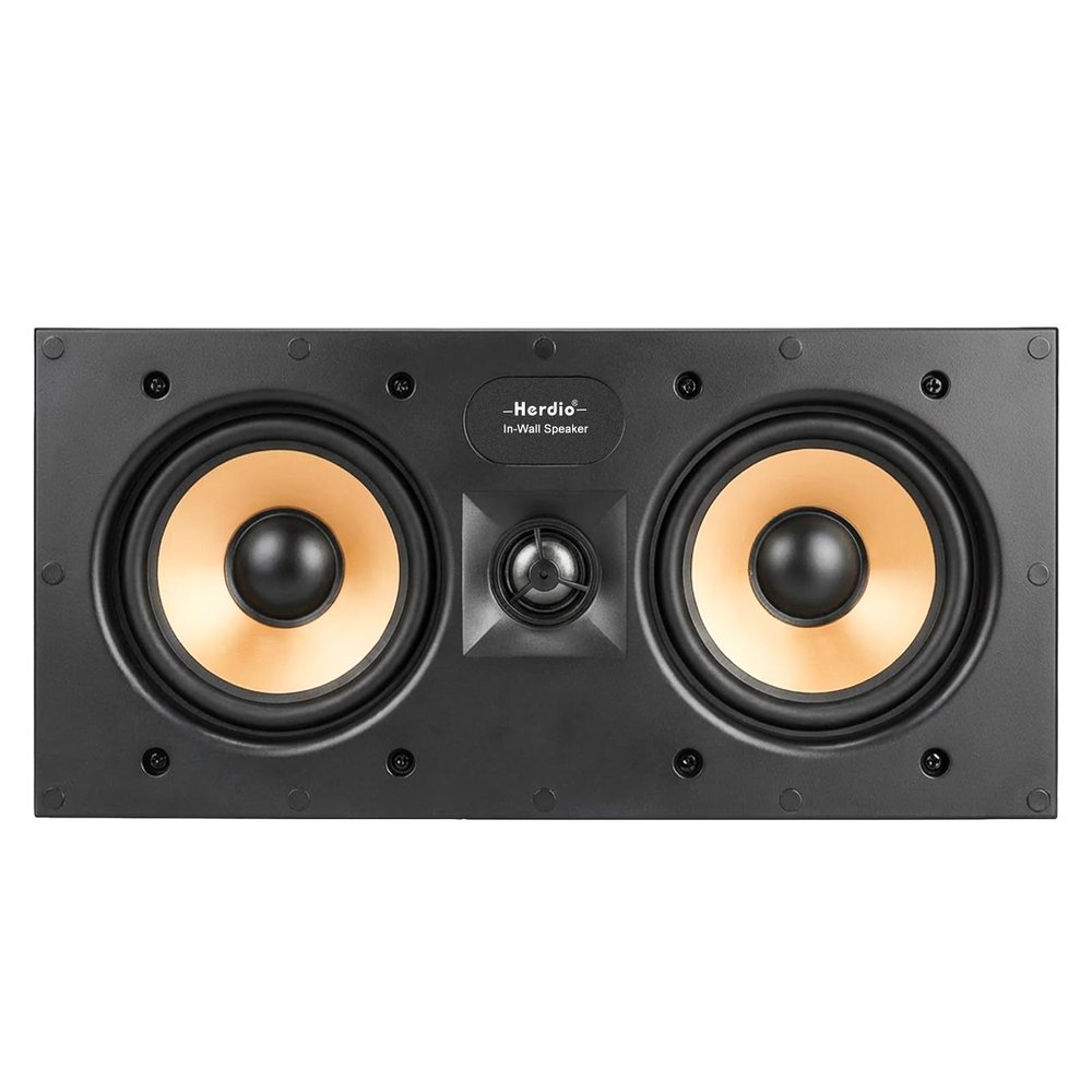 Herdio 5.25 Inch 2-Way in-Wall Center Channel Speaker, 1" Silk Dome Tweeter, Magnetic Paintable Mesh Cover, Compatible with Whole House Audio or Home Theater, Single White