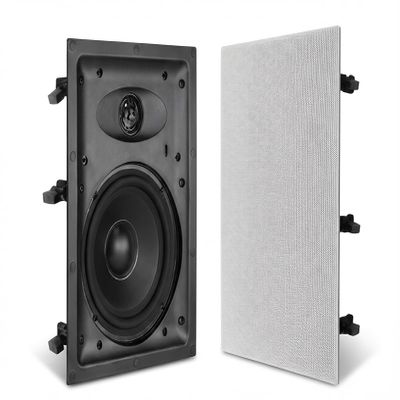 Herdio 6.5 Inch 2-Way in-Wall Speaker for Whole House Surround Audio, 1" Silk Dome Tweeter, Magnetic Paintable Mesh Cover, Compatible with Whole House Audio or Home Theater, Single White