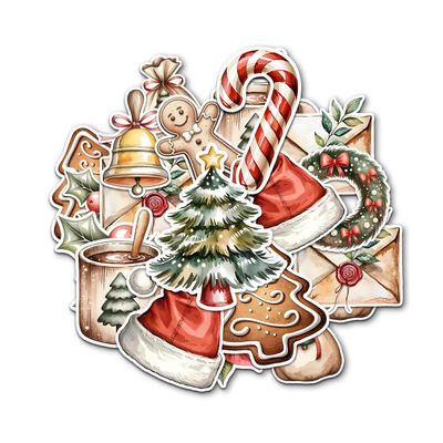 12 Pcs Classic Christmas Stickers, Aesthetic Holiday Decals Gingerbread, Candy Cane, Tree, Mug, Santa Hat Designs, Cozy Winter Stickers for Laptop, Bottle, Notebook, Wrapping, Holiday Crafts 4 Inches