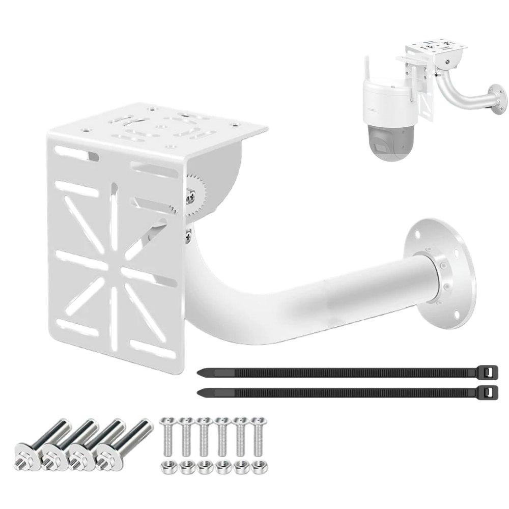 CTXSumTec J-Shaped Aluminum Wall Mount with Cable Management Hole & L-Shaped Adapter - Duckbill Design (180 Tilt/360 Swivel) for CCTV Dome/IP Cameras, Space-Saving Indoor/Outdoor Use