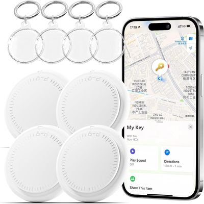 4 Pack Android Tracker Tags,Bluetooth Tracker Tags Both iOS and Android Android Smart Tags for Android with 4 Waterproof Keyrings,Tracker for Android Phones for Luggage,Wallet,Key,Suitcases
