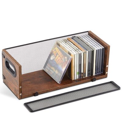 Geelin 1 Pcs Wooden Cd Storage Box Holder Racks Retro Cassette Tape Display Stand with Carrying Handles, Organizer Shelf for Movie Cases, Dvds, Cd Organizer Can Store up to 36 Pcs