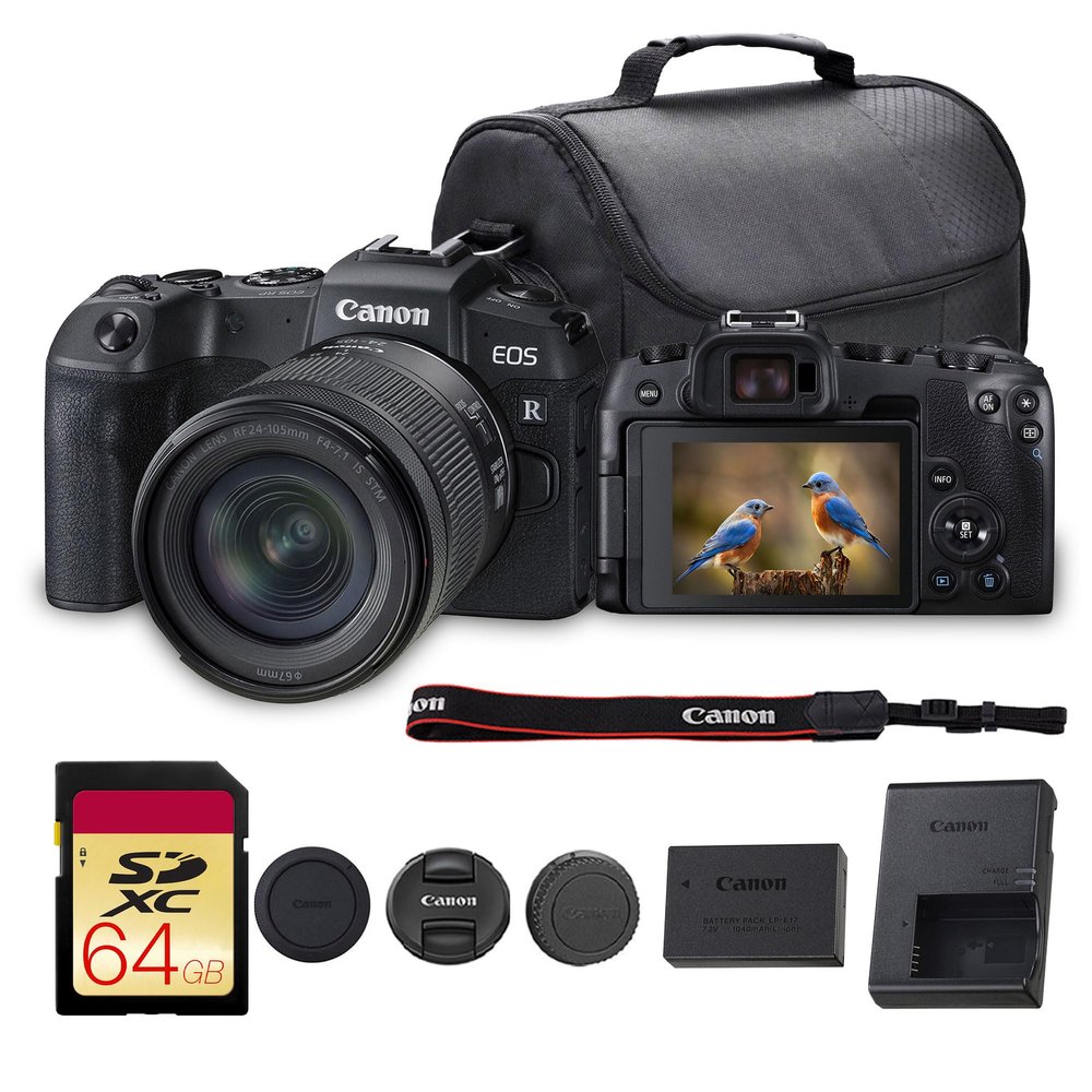 Canon EOS RP Mirrorless Camera with 24-105mm f/4-7.1 Lens | 26.2MP Full-Frame Sensor, Dual Pixel AF & 4K Video | Great for Travel, Portrait, & Everyday Photography (3380C132) + 64GB Card + Bag