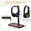 Fiwochic Walnut Wood Headset Holder, Desktop Headphone Stand, Universal Headphone Holder with Storage Base for Gaming, Music Headsets(Dark Brown) view 2