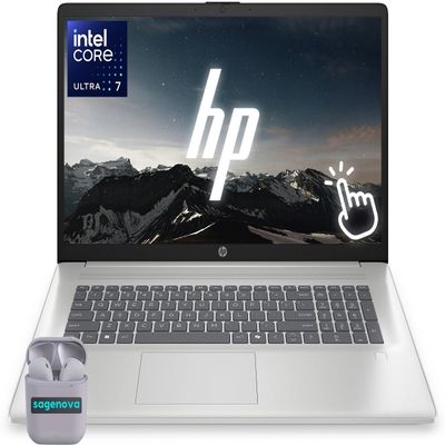 HP Touchscreen 17.3" Business Laptop Computer, Windows 11, 64GB RAM 2TB SSD, Intel Core Ultra 7 255U, HD+ Display, Fingerprint Reader, Backlit Keyboard, SageNova Earphones, Silver