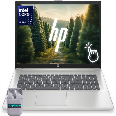HP Touchscreen Laptop, 17.3" Business Laptop Computer, Windows 11, 40GB RAM 2TB SSD, Intel Core Ultra 7 255U, HD+ Display, Fingerprint Reader, Backlit Keyboard, SageNova Earphones, Silver