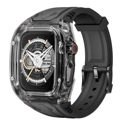 2-in-1 Rugged Shockproof Case & Sport Strap for Apple Watch Ultra 3/2/1 & Series 11/10/9 (49mm) (Clear Black, 49m)