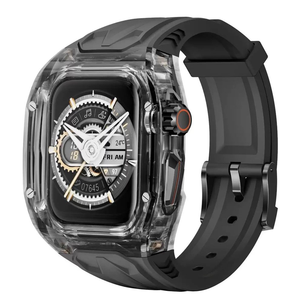 2-in-1 Rugged Shockproof Case & Sport Strap for Apple Watch Ultra 3/2/1 & Series 11/10/9 (49mm) (Clear Black, 49m)