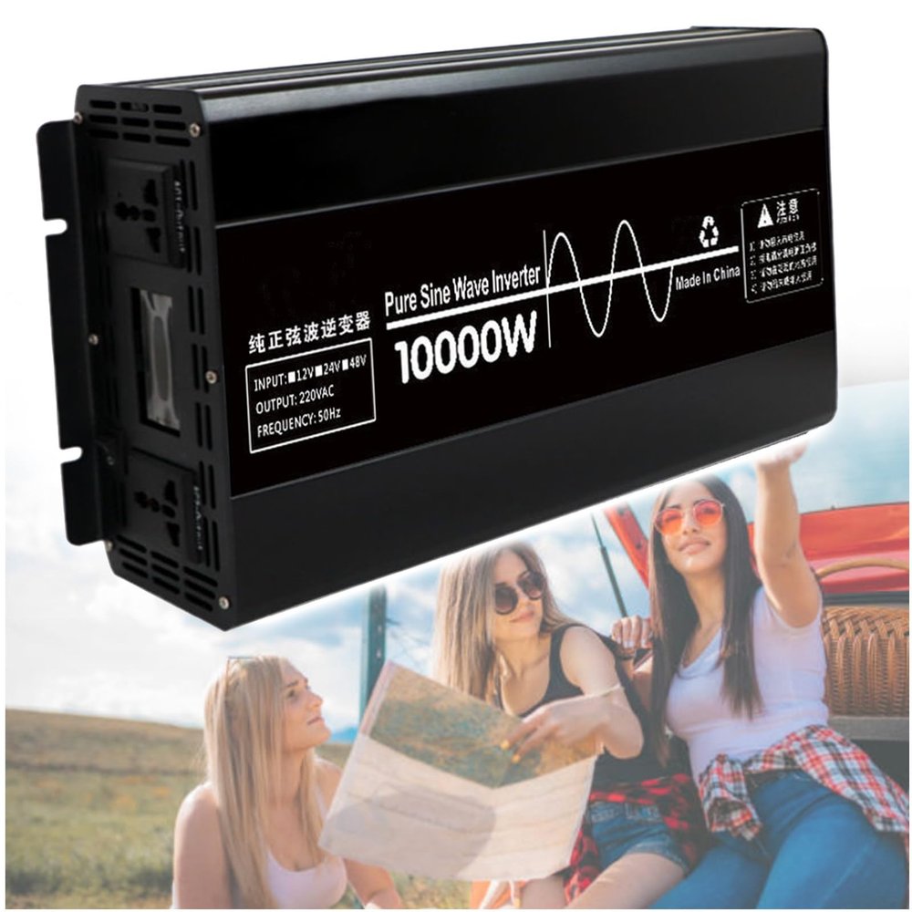 10000W Car Power Inverter, 24V DC to 110V AC Converter, Dual AC Outlets, LCD Display, Pure Sine Wave Inverter, 48V to 220V for Home & Outdoor Use