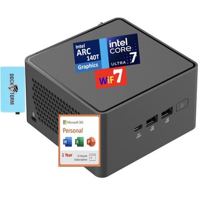 ASUS NUC 15 Pro AI Business Mini Desktop (Intel Ultra 7-255H, Intel Arc 140T, 8GB DDR5, 512GB PCIe SSD, Win 11 Pro) w/MS 365 Personal, DKZ USB Port Expander