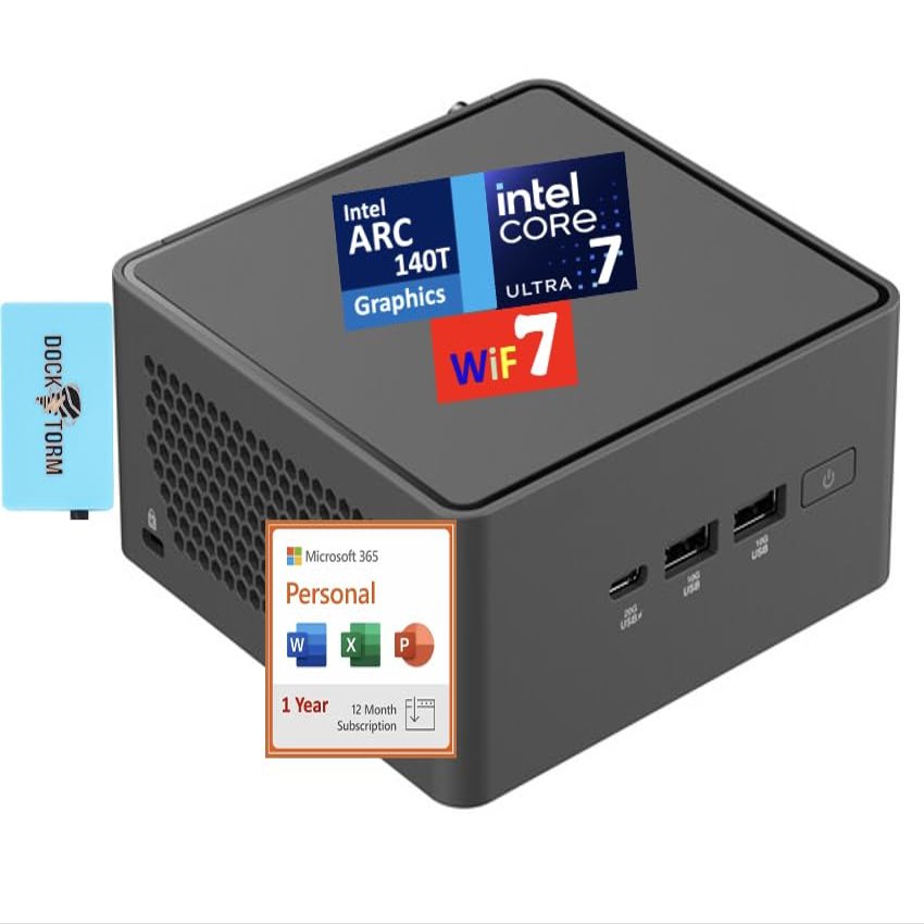 ASUS NUC 15 Pro AI Business Mini Desktop (Intel Ultra 7-255H, Intel Arc 140T, 8GB DDR5, 512GB PCIe SSD, Win 11 Pro) w/MS 365 Personal, DKZ USB Port Expander