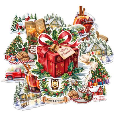12Pcs Christmas Holiday Sticker Pack, Vintage Xmas Santa Claus, Snowman, Tree, Gifts, Winter Decor & Cozy Home Scenes Stickers Waterproof for Laptop, Water Bottle, Helmet (Christmas 3, 3 inches)