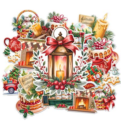 12Pcs Christmas Holiday Sticker Pack, Vintage Xmas Santa Claus, Snowman, Tree, Gifts, Winter Decor & Cozy Home Scenes Stickers Waterproof for Laptop, Water Bottle, Helmet (Christmas 5, 3 inches)
