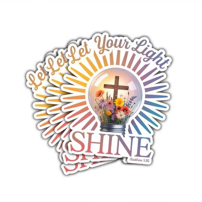 (3 Pcs) Let Your Light Shine Matthew 5:16 Bible Verse Vinyl Decals with Floral Light Bulb, Christian Faith Stickers, Inspirational Waterproof Stickers for Laptops, Bibles & Gifts for Christian Women