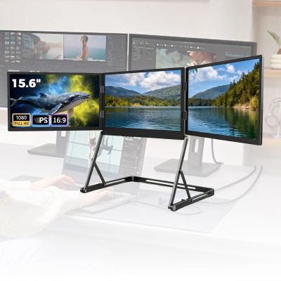 Lissontine Tri-Screen Laptop Monitor Extender, 15.6 Inch Portable 1080P FHD IPS Display, USB-C HDMI Play Multi-Screen Setup for Office, Designers for Windows/Mac