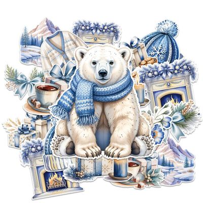 12Pcs Christmas Holiday Sticker Pack, Vintage Xmas Santa Claus, Snowman, Tree, Gifts, Winter Decor & Cozy Home Scenes Stickers Waterproof for Laptop, Water Bottle, Helmet (Christmas 8, 6 inches)