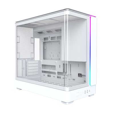 MONTECH King 15 Micro-ATX PC Case, Curved Panoramic Glass, Chimney Airflow Cooling, Dual-Chamber Design, 360mm Radiator Support, Compact Build for Next-Gen GPU & High-Performance Systems, White