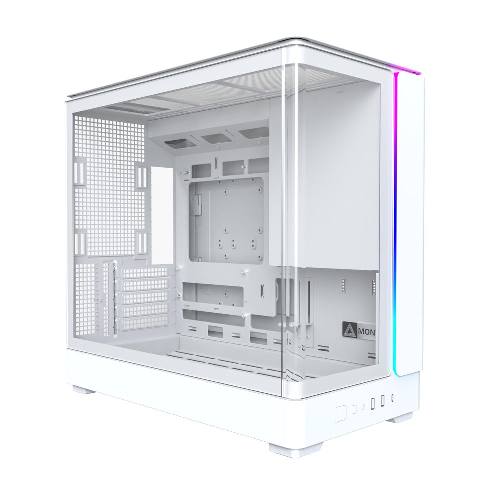 MONTECH King 15 Micro-ATX PC Case, Curved Panoramic Glass, Chimney Airflow Cooling, Dual-Chamber Design, 360mm Radiator Support, Compact Build for Next-Gen GPU & High-Performance Systems, White