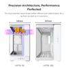 MONTECH King 15 Micro-ATX PC Case, Curved Panoramic Glass, Chimney Airflow Cooling, Dual-Chamber Design, 360mm Radiator Support, Compact Build for Next-Gen GPU & High-Performance Systems, White view 3
