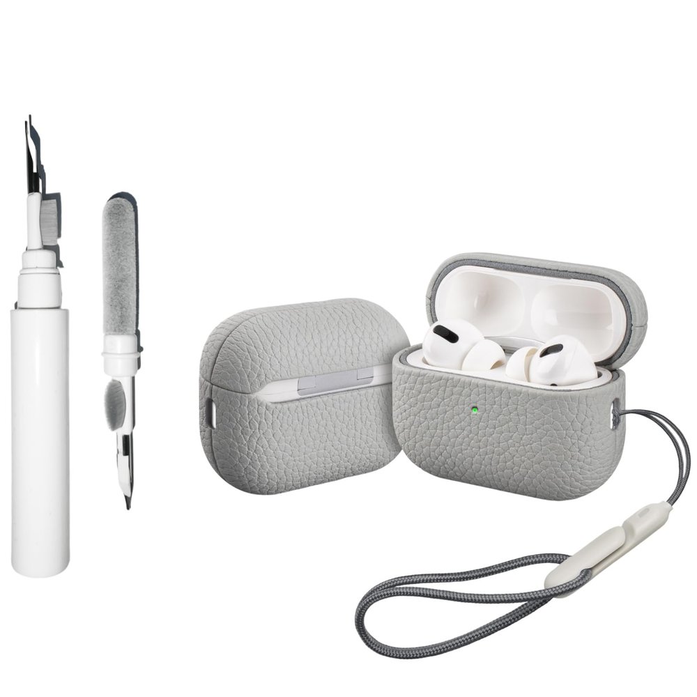 [3 in 1] TSVSXS Leather Case Compatible with AirPods Pro 3 with Lanyard and Cleaning Kit, Cute Soft Genuine Leather PU Protective Cover Compatible with AirPod Pro3 for Man Women