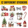 12 Pcs Farmhouse Christmas Stickers Set, Rustic Red Holiday Decals Truck, House, Tree, Santa Mail, Mug, Lantern, and Candy Cane, Stickers for Laptop, Bottle, Journal, Scrapbook, Wrapping 5 Inches view 2