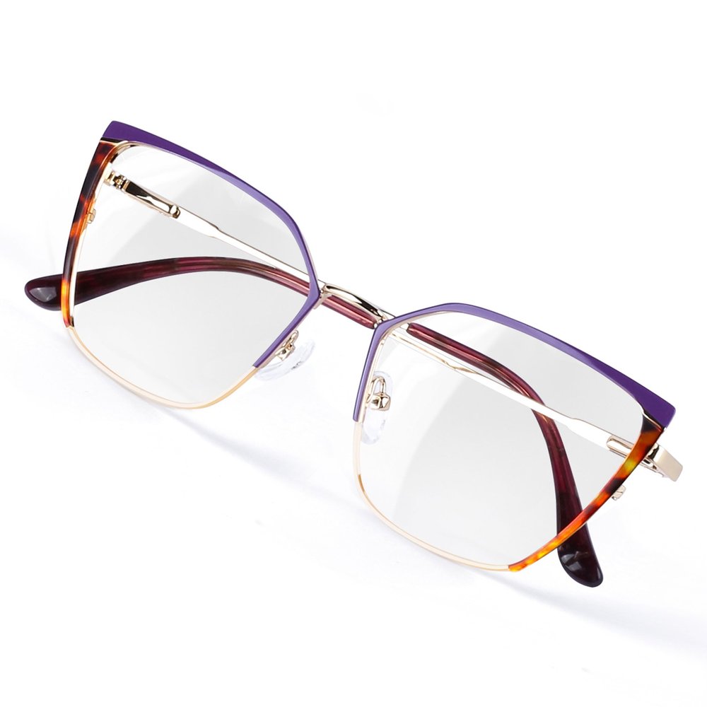 DOERAYMI Blue Blockers Glasses for Women, Bluelight Glasses with Cat Eye Frame for Style, Comfort, Eye Strain Relief (Metal, purple)