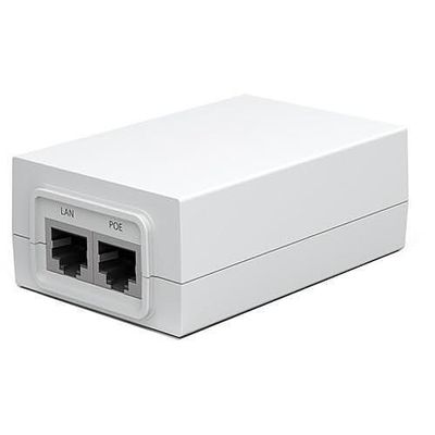 POE-24-30W-G-WH Gigabit PoE Injector, 24V DC, 30W Power Output, White, with Earth Grounding and Surge Protection