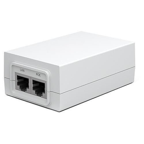 POE-24-30W-G-WH Gigabit PoE Injector, 24V DC, 30W Power Output, White, with Earth Grounding and Surge Protection