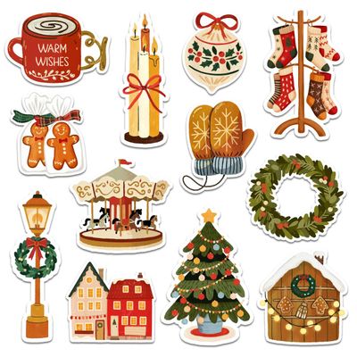 12 Pcs Classic Christmas Stickers Set  Gift for Parents, Friends, Brothers, Sisters, Teachers, Students  Ideal for Laptops, Water Bottles, Notebooks, Scrapbooks, Gift Wrapping 3 Inches