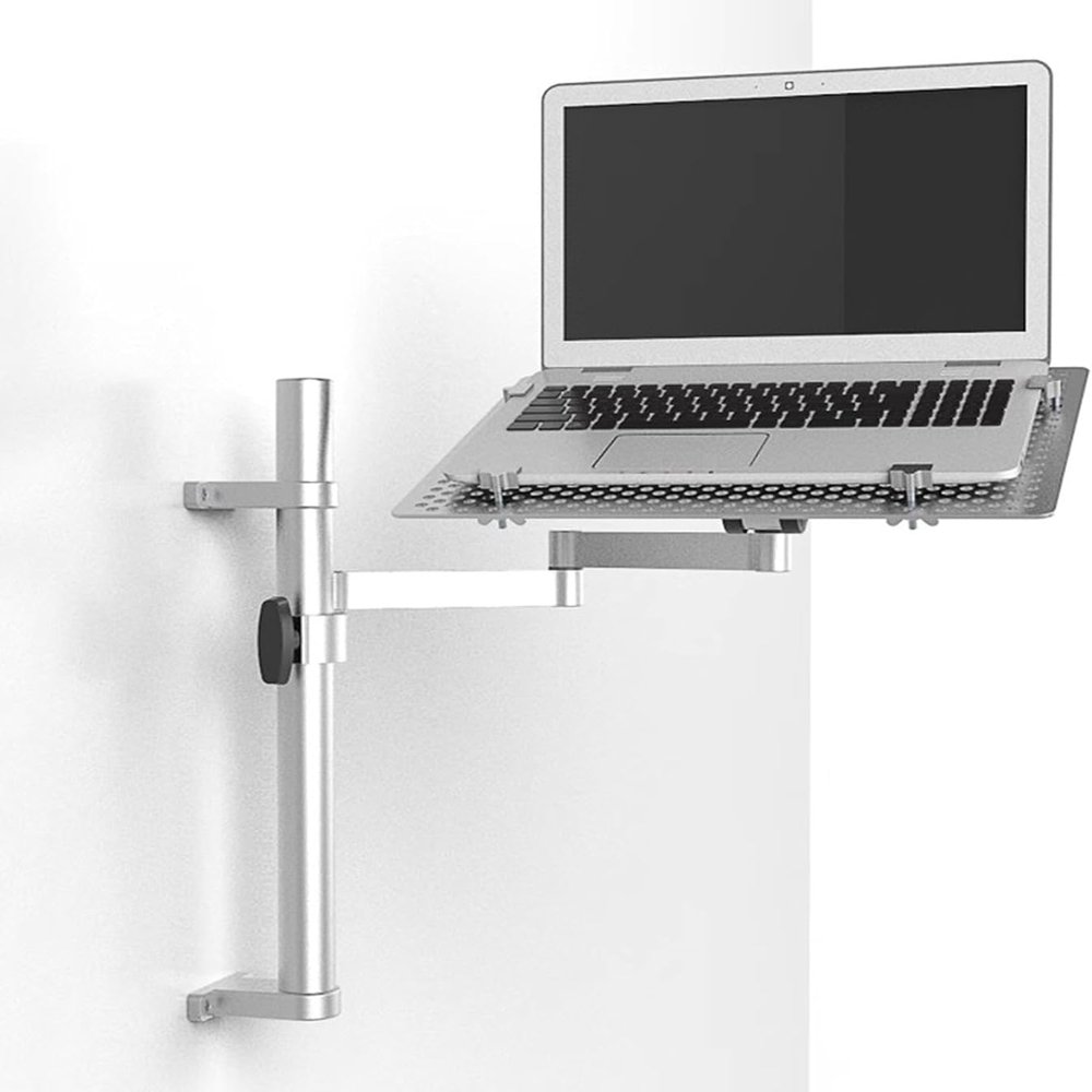 COYEUX Laptop Mount, Full Motion Adjustable Laptop Extended Arm, Adjustable Height/Angle, Aluminum Alloy Vented Cooling Tray, Holds 8kg, Fits 10 to 15.6 Inch Screen