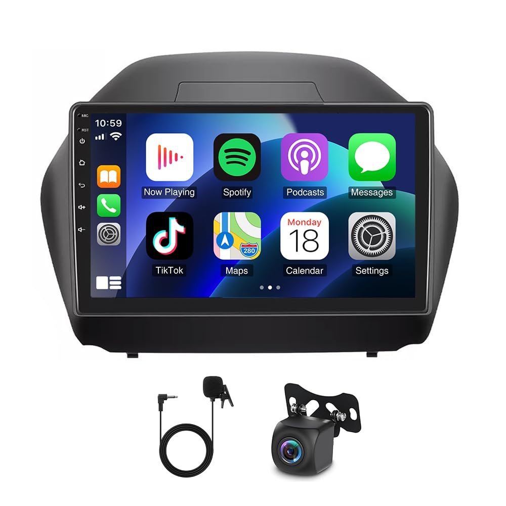 10 Inch Android 15 Car Radio for Hyundai IX35 2009-2015 with Built-in GPS Navigation, with CarPlay & Android Auto Support, AHD Camera Input, FM RDS, Bluetooth, WiFi