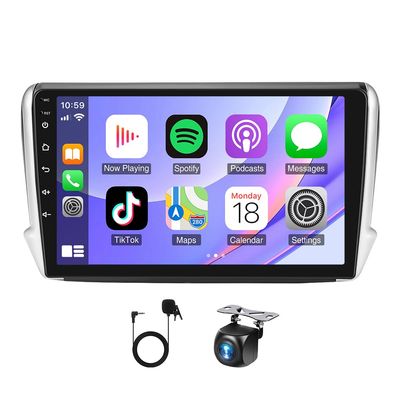 10 Inch Android 15 Car Radio for Peugeot 208/2008 2012-2018 with CarPlay & Android Auto, Built-in GPS Navigation, DAB+ Ready, Split-Screen Display, Steering Wheel Control