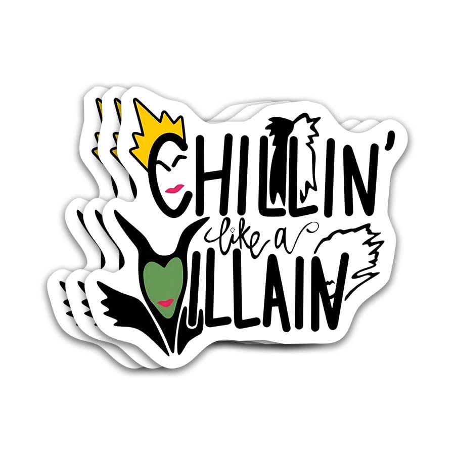 (3Pcs) Chillin Like a Villain Sticker Funny Quotes Vinyl Sticker, Movie Quotes, Sarcastic Quote, Waterproof Die-Cut Decal for Water Bottle, Laptop, Hard Hat, Helmet, Car, Phone 3 inches