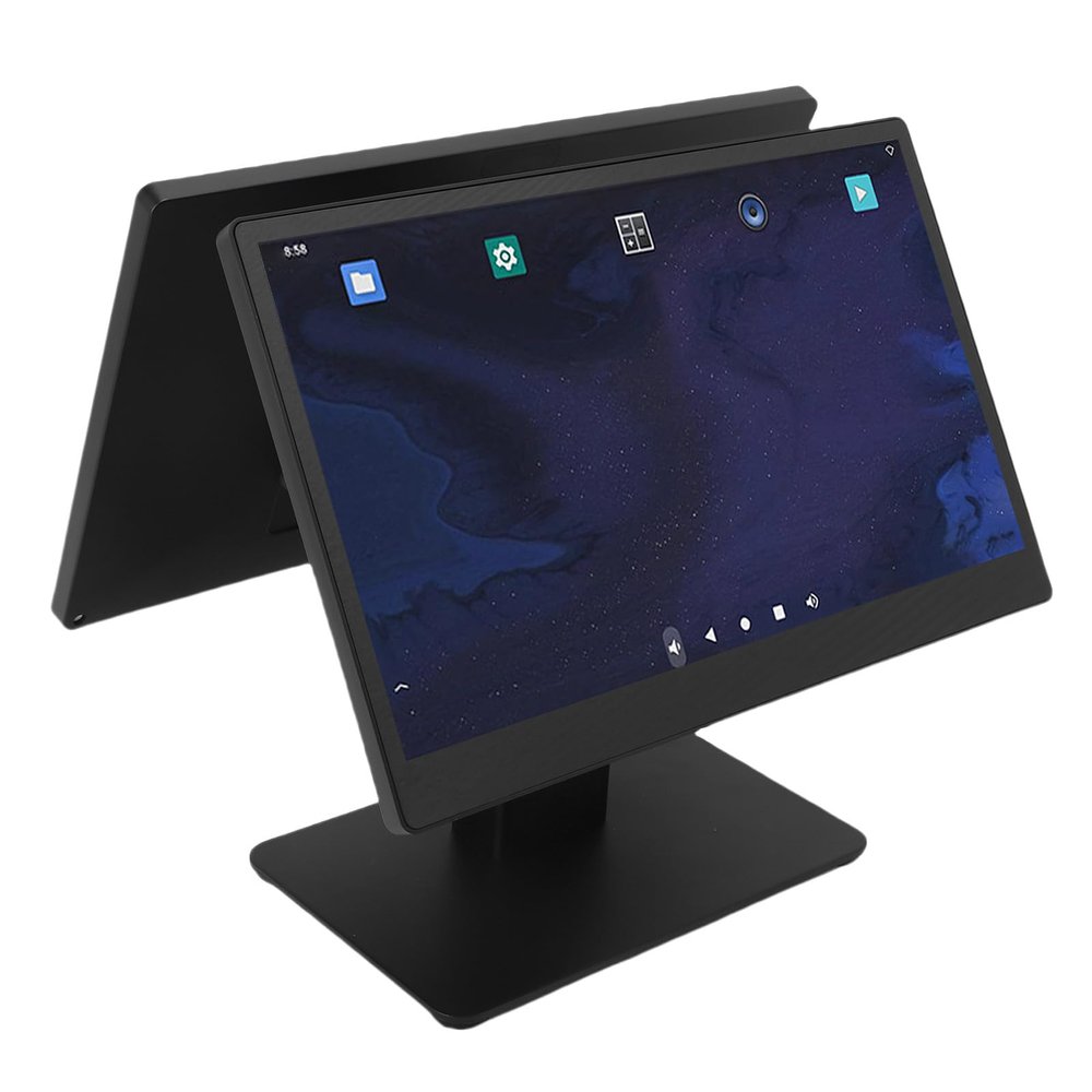 Walfront 15.6in Dual Screen Touch Screen POS System for Small Business Retail All in One Cash Register Electronic POS Terminal LCD Display (US Plug)