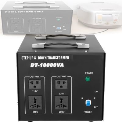 Step Up & Down Voltage Transformer 10000VA/7000W/5000VA Heavy Duty Power Converter,Voltage Regulator,with 4 Outlets Overload/Temperature Protection for Home Travel(ST/DT-10000w)