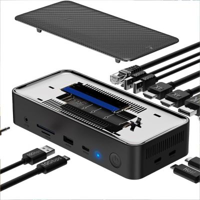 VBESTLIFE USB C Hub & M.2 SSD Enclosure, 13 in 1, 10Gbps, 40 60Hz HDMI Output, RJ45 Gigabit Ethernet, USB A Type C, 100W PD, for PC Latop (US Plug)