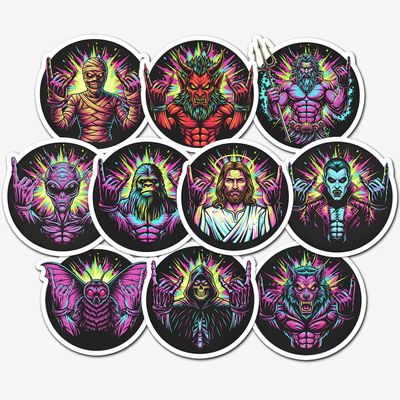 10 PCS Rock and Roll Stickers Pack Metal Hand Sign Devil Horns Neon Psychedelic Heavy Metal Music Band Waterproof Vinyl Decals Laptop Guitar Water Bottle Adults Teens Rocker Gifts