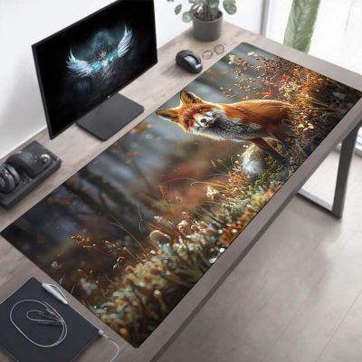 Mouse Pad Fox Gaming Mouse Pad Yellow Computer Desk Mat Keyboard Mat with Stitched Edges Waterproof Anti-Slip Rubber Base Smooth Surface PC for Home Office Accessories 32x16x0.12inch PjY5604 0-C