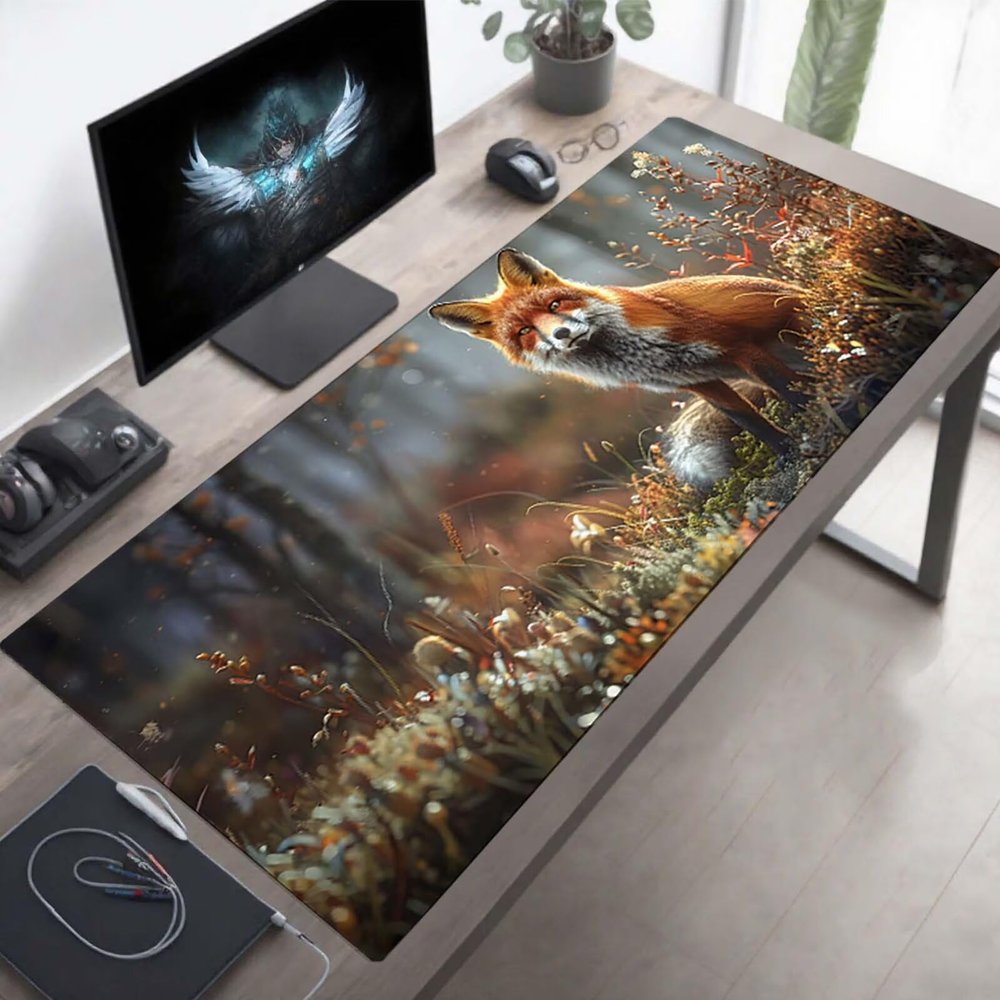 Mouse Pad Fox Gaming Mouse Pad Yellow Computer Desk Mat Keyboard Mat with Stitched Edges Waterproof Anti-Slip Rubber Base Smooth Surface PC for Home Office Accessories 32x16x0.12inch PjY5604 0-C