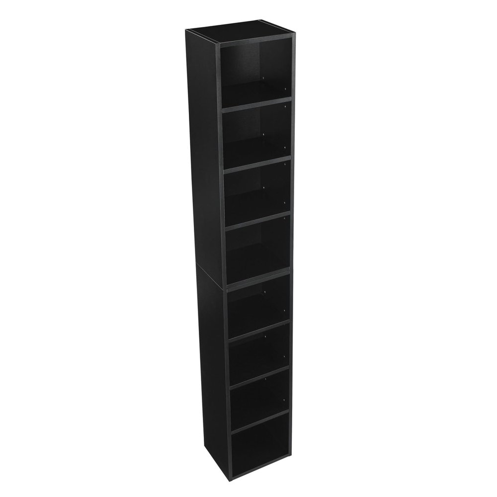 KCSWKJ 8-Tier Media Tower Rack, CD DVD Slim Storage Cabinet with Adjustable Shelves, Tall Narrow Bookcase Display Bookshelf for Home Office,Multi-Functional Double-Decker Bookcase