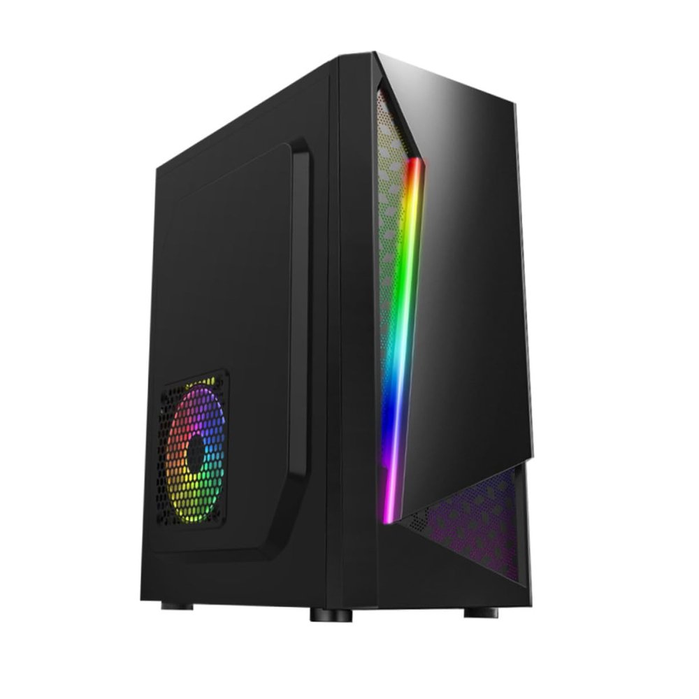 GALPADA ATX Computer Case with Wide Transparent Side Panel Hollow Mesh Front for Efficient Cooling USB Interface Compatible with ATX and MATX Motherboards for Home Office and Gaming Use