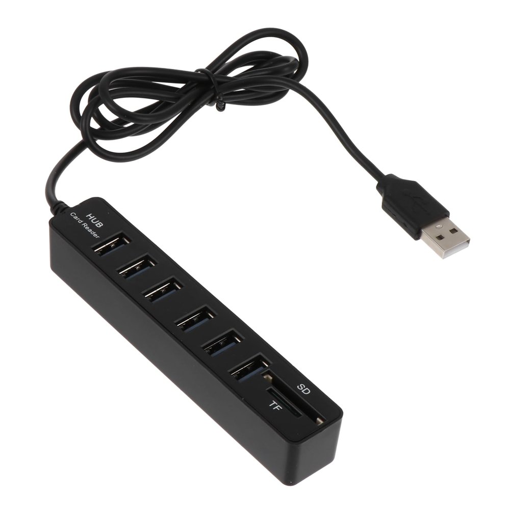 DOITOOL Portable USB Hub Expansion Adapter with Memory Card Reader Lightweight ABS Laptop Data Transfer Converter for Office and Desktop Use Black Compact Design
