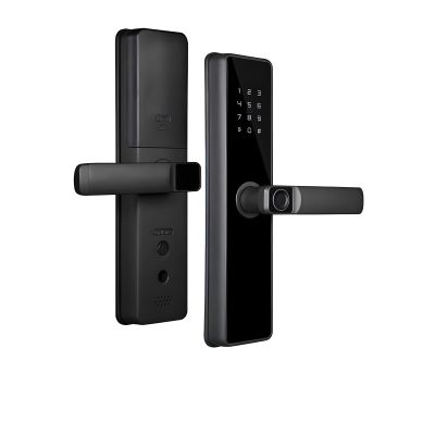 BOGJFC Smart Door Lock Fingerprint Password Remote App Unlock Alexa Compatible Aluminium Black Fits 35 to 60mm Doors 5050 Insert 22x220mm