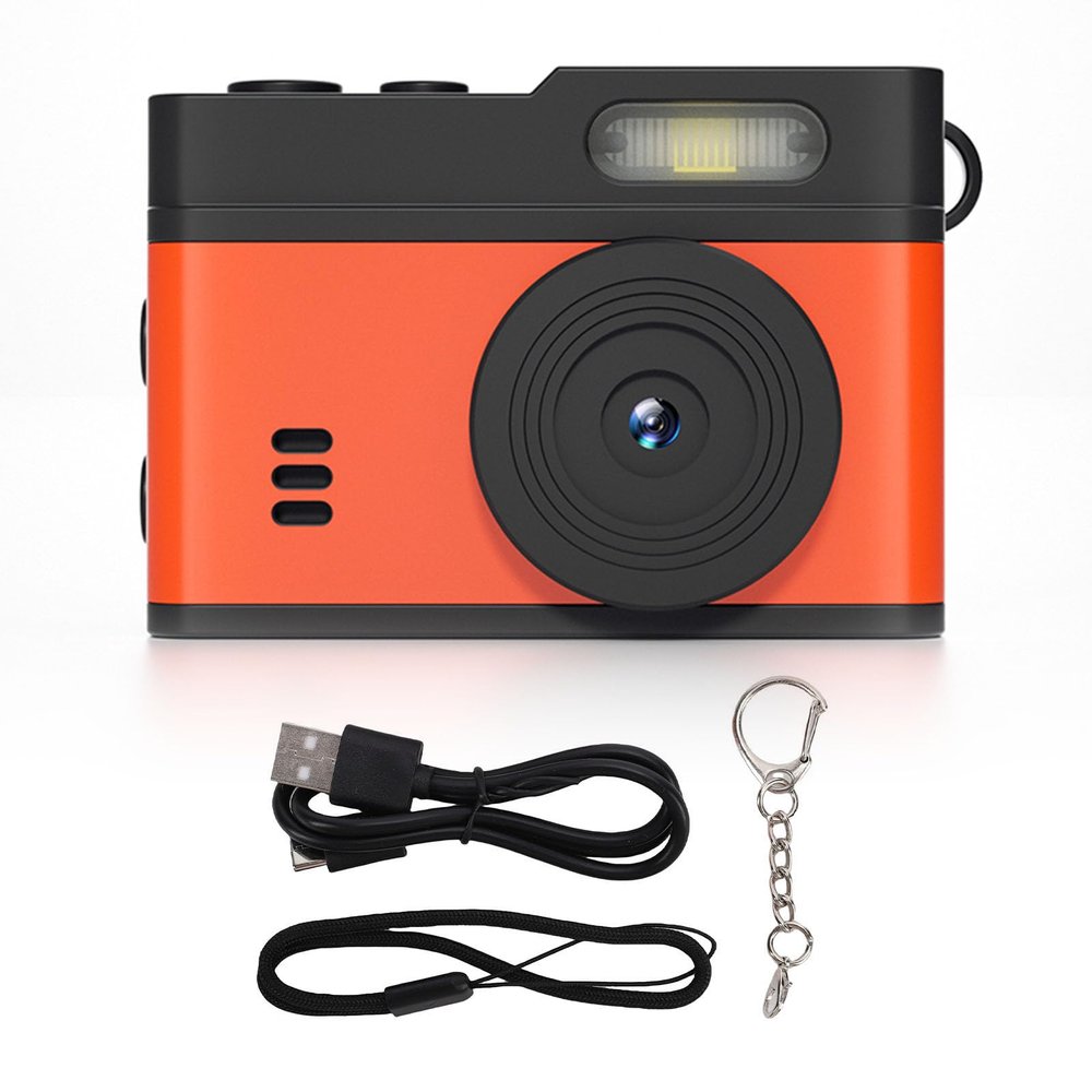 Akozon Keychain Camera 0.96inch HD Display 1080P 12MP Vintage Compact Camera with LED Fill Light for Travel Campus (Black Orange)