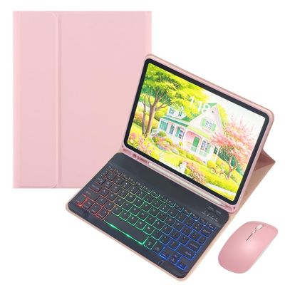 Rainbow Backlit Keyboard Case for Samsung Galaxy Tab S11 11 inch 2025 Case with Detachable Bluetooth Backlight Keyboard and Mouse,Pink+Black