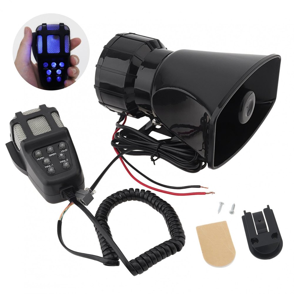 DriSentri Car Siren Horn with Mic PA Speaker System, 7 Tone Sound Speaker Loud Car Alarm Police Siren Vehicle Horn 100W 12V Emergency Amplifier Alarm Kit for Cars Trucks Vehicle Motorcycles