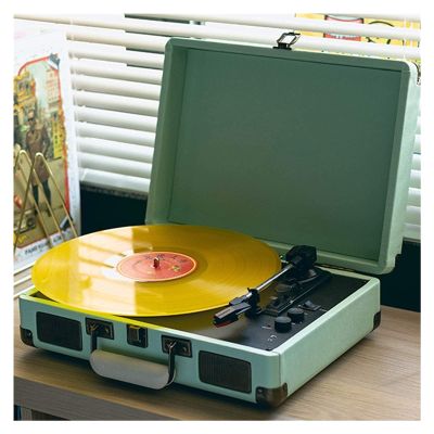 EHVYBDX Vintage Suitcase Turntable with Bl, Classic Phonograph Record Player,3 Speed Belt Drive Vinyl Record Player,Supports 3.5mm Headphone Jack and 7/10/12 Inch Record