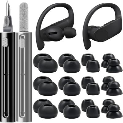 AYNSRTN 12 Pairs Replacement Ear Tips for Beats Powerbeats Pro/Flex/X Earbuds, Soft Silicone Non-Slip Earbud Accessories, Beats Replacement Tips with Cleaning Kit (Black)