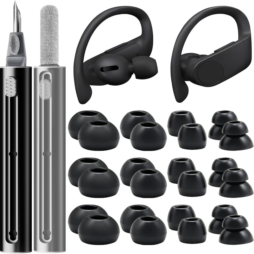 AYNSRTN 12 Pairs Replacement Ear Tips for Beats Powerbeats Pro/Flex/X Earbuds, Soft Silicone Non-Slip Earbud Accessories, Beats Replacement Tips with Cleaning Kit (Black)